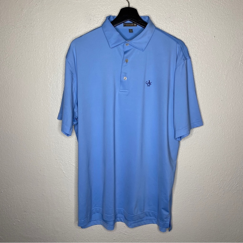 Peter Millar Summer Comfort Light Blue Short Sleeve Polo Size Large Embroidered